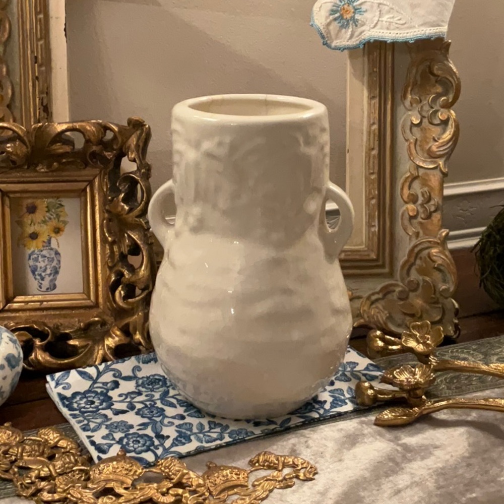 Elegant White Cream Ceramic Vase Made in USA